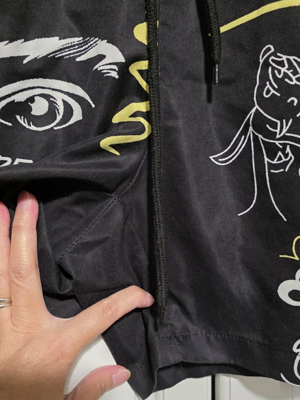 Shein Mens S Black Board Shorts Artsy Letter Graffiti Print Elastic Drawstring